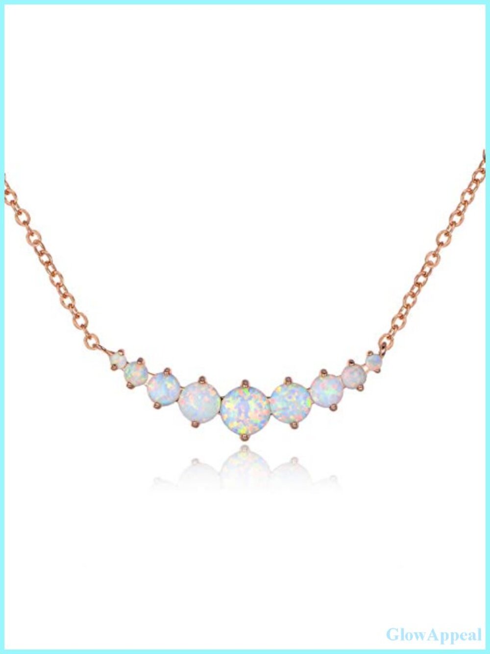18K White Gold Plated Created White Opal Graduated Pendant Necklace 18 Inch